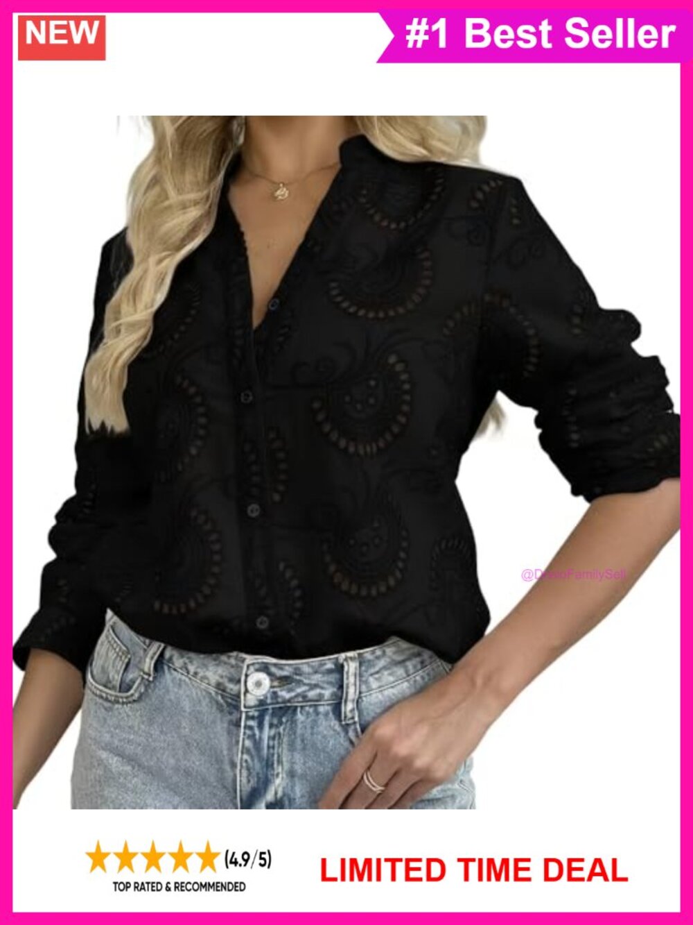 Cotton Eyelet Lace V-Neck Button Down Gauze Shirt Western Top